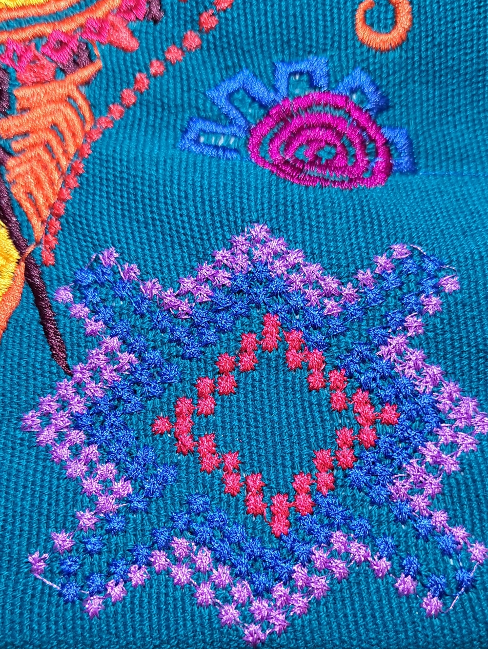 Teal Embroidered Tiger Tote Bag Colorful Tribal Top Zipper Two Back Compartment - Picture 14 of 14